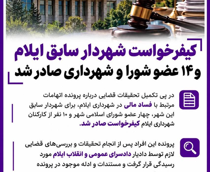 کیفر خواست شهردار سابق ایلام و ۱۴ عضو شورا و شهرداری صادر شد